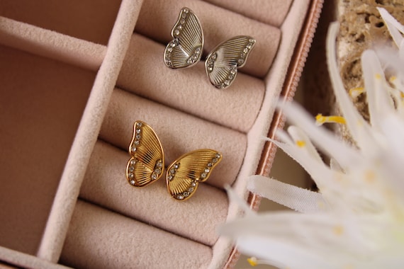 Gold butterfly wing earrings best sale