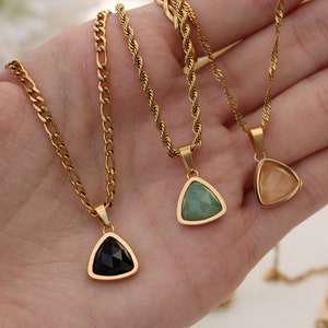 Natural Crystal Necklace Green Aventurine Tear Drop Rose Quartz Crystal Layering Necklace Onyx Gemstone Dainty Waterproof Gold Jewelry Gift