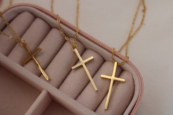 Classic Jesus Gold Cross Dainty Everyday Waterproof Cross Pendant Small Gold  Cross Unisex Chain Just Cross Anti Tarnish Communion Necklace - Etsy