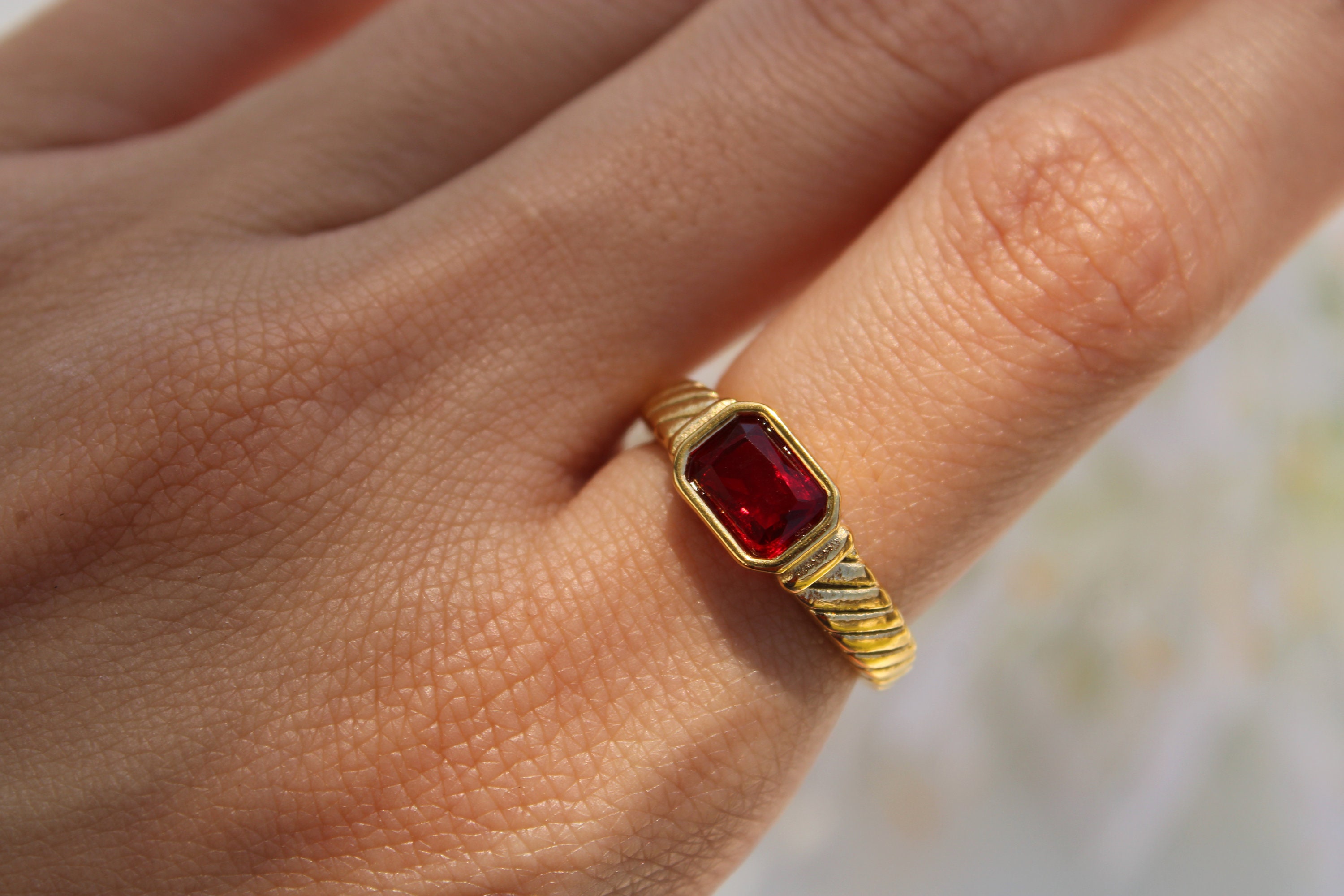 Red color deals stone ring