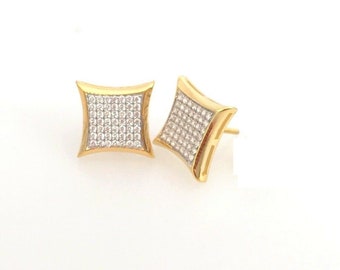 Men Ladies Yellow Gold Finish Allah Kite Square Earrings Studs 18mm Simu Diamond Men Ladies Yellow Gold Finish Allah Kite Square Earrings Studs 18mm Simu Diamond