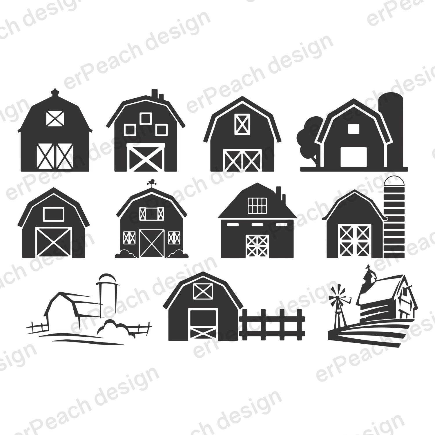 Barn Silhouette Svg Bundle Barn Silhouette Svg File Barn | Etsy
