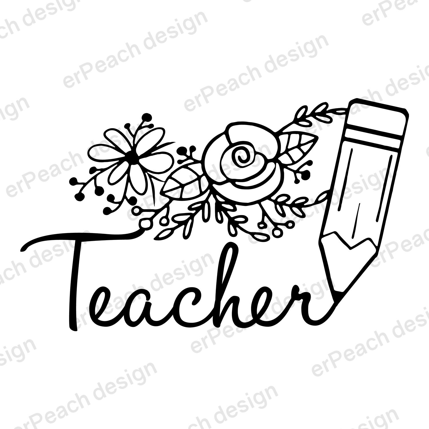 Floral Teacher Svg Floral Teacher Silhouette Svg Teacher Etsy