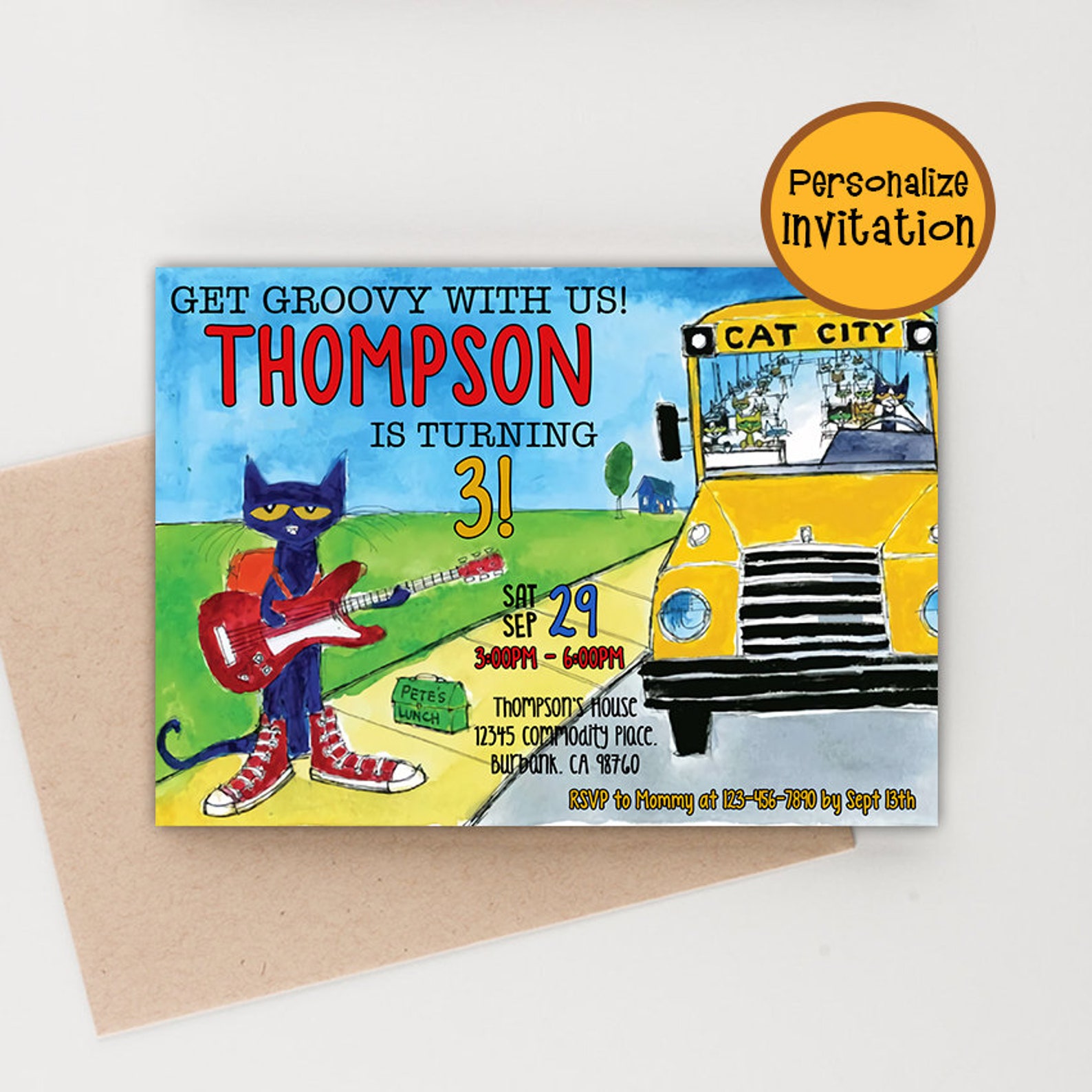 Pete The Cat Birthday Invitation Pete The Cat Birthday Pete | Etsy