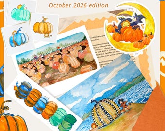 Club di lettura artistica di ottobre di Fall for Random / Arte e illustrazioni / Dipinto originale ad acquerello e stampe inclusi / Tema zucca