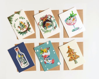 Cartoline di Natale con illustrazione ad acquerello / Illustrazione artigianale fatta a mano / Auguri / Regali
