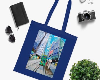 Borsa tote in cotone con stampa tram di Hong Kong - entrambi i lati / Spedizione dal Regno Unito