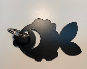 Keyring fish, stainless steel, black, maritime