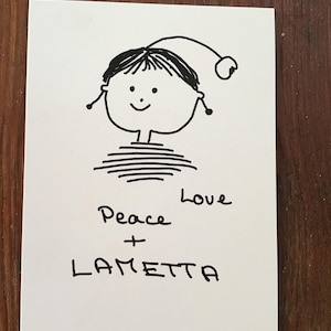 Design Postkarte Love Peace und Lametta schwarz weiß