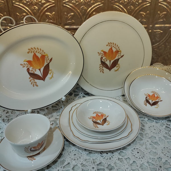 Modern Tulip by Harker Bakerite, Plates, Bowls, Cups, Vintage Dishes, 1940s