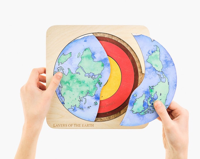 Wooden jigsaw puzzle Layer of Earth. Learning educational toys. Montessori toys 3, 4, 5, 6 year old wood toys for kids.