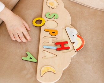 Puzzle de nom personnalisé. Wood Kids, bébé, puzzle de nom d'enfant en bas âge. Jouets éducatifs pour enfants. Jouets Montessori bébé