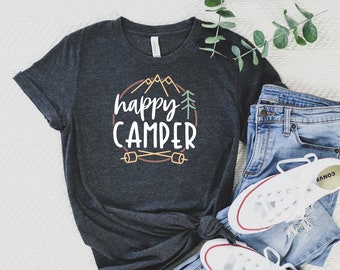 Happy Camper Shirt, Camping Tshirt For Women, Camping Lover Gift, Adventure Awaits, Traveler, Camping Life Shirt, Glamping Tee