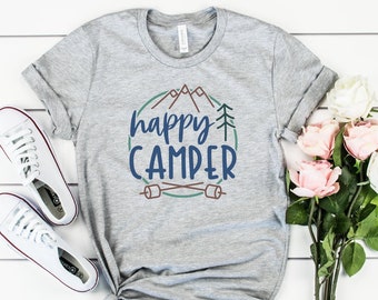 Happy Camper Shirt, Camping Tshirt For Women, Camping Lover Gift, Adventure Awaits, Traveler, Camping Life Shirt, Glamping Tee