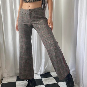 Plaid pants with red side stripe clearance