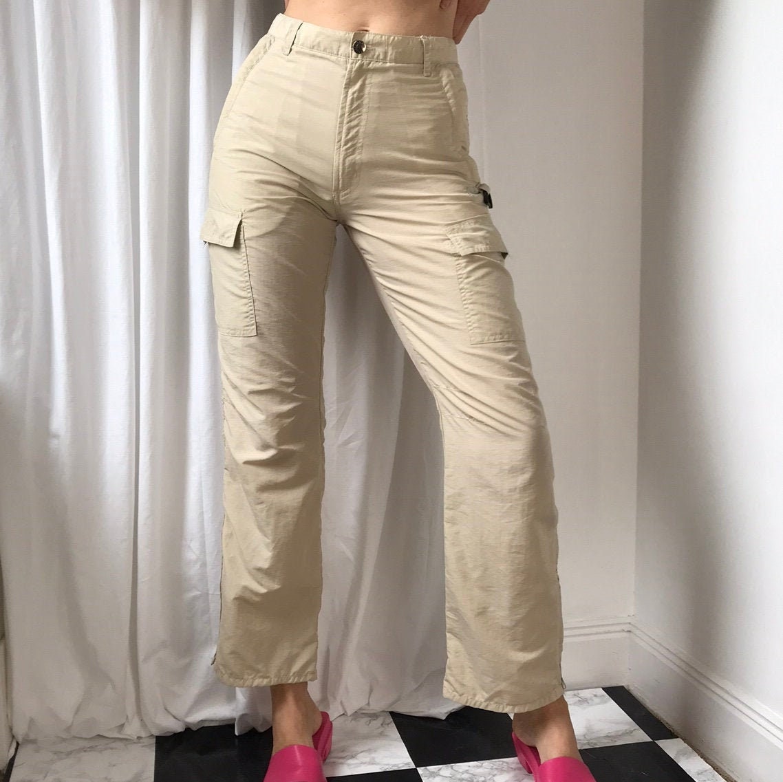 Vintage 00s Y2k Beige / Stone / Cream Cargo Pants Size UK 10 Etsy
