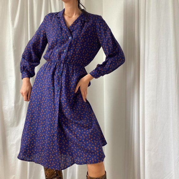 Vintage 1980s Royal Blue Paisley Print Double Bre… - image 4