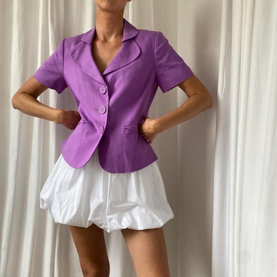 Vintage Y2k/90s Purple Linen Blend Short Sleeved Tailored Blazer