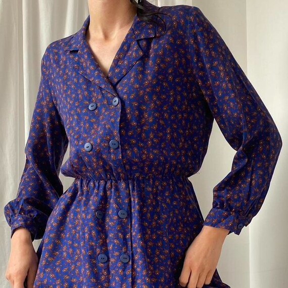 Vintage 1980s Royal Blue Paisley Print Double Bre… - image 5