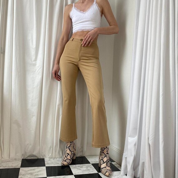 Vintage 00s Y2K High Waisted Light Tan/cream/neutral Smart Tailored Petite  Bootcut Trousers UK Size 8 
