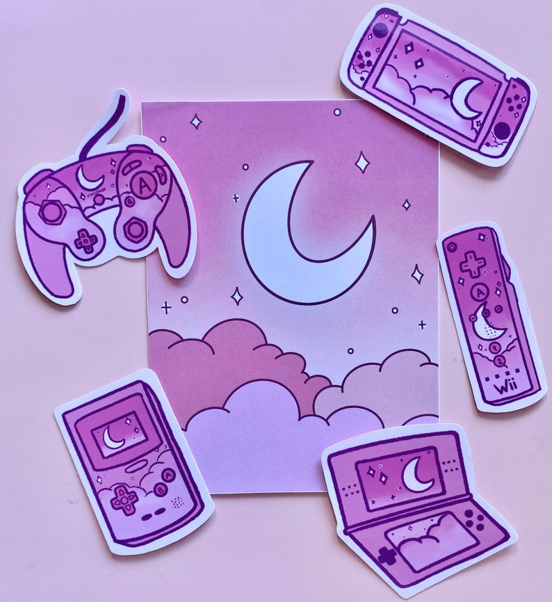 Pink Nintendo Sticker Pack &amp; Mini Art Print Nintendo Switch | Etsy