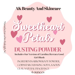 Sweetheart Petals Scented Dusting Powder, Body Powder, Talc-Free, Naturally Organic Arrowroot, Inspired by C. Herrera G. Girl Blush