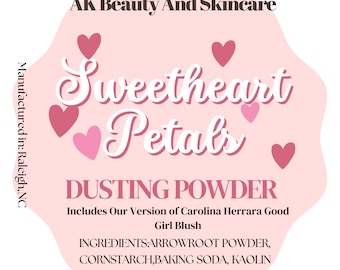 Sweetheart Petals duftendes Staubpuder, Körperpuder, ohne Talkum, natürlich organische Pfeilwurz, inspiriert von C. Herrera G. Girl Blush