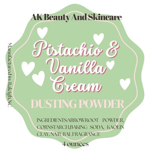 Pistachio and Vanilla Cream  Scented Dusting Powder, Body Powder Soft and Silky, Talc-Free, Naturally Organic Arrowroot