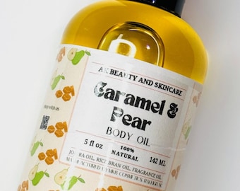 Olio corpo al caramello e pera, olio da massaggio, olio da bagno