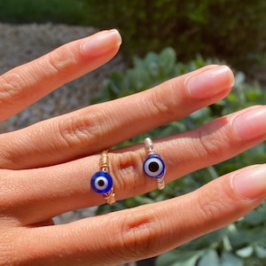 Evil Eye Ring- wire wrapped ring, gold ring, silver ring, handmade ring, custom ring, gifts for her, gift for him, crystal gift