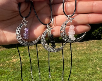 Collar de luna con cristales-collar boho, collar de encanto, collar personalizado, collar de curación, collar hecho a mano, collar de cristal