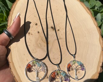Collar de cristal del Árbol de la Vida de los 7 Chakras - Joyería curativa hecha a mano