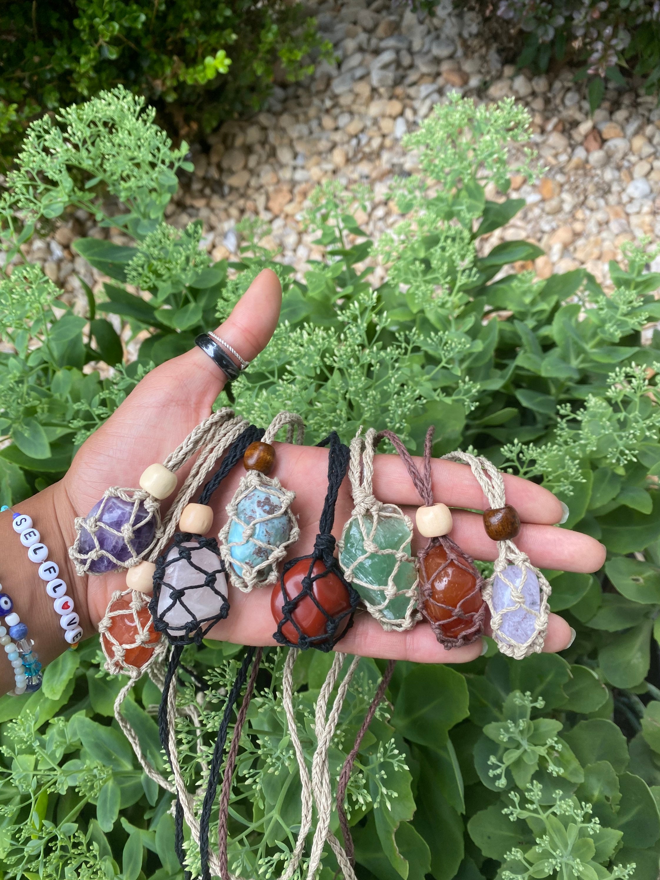 Crystal necklace macrame deals