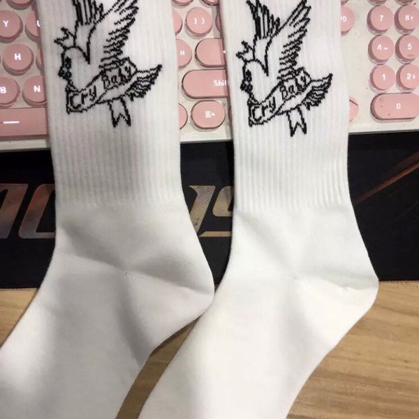 Warm winter lil peep cry  baby dove bird emo gothic punk grunge hip hop skateboard basketball long socks