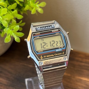 Reloj legendario MONTANA Working, reloj para hombre antiguo, esfera LCD, reloj de pulsera, reloj de los años 80, reloj electrónico, 16 melodías, cuarzo, soviético, reloj de acero, correa