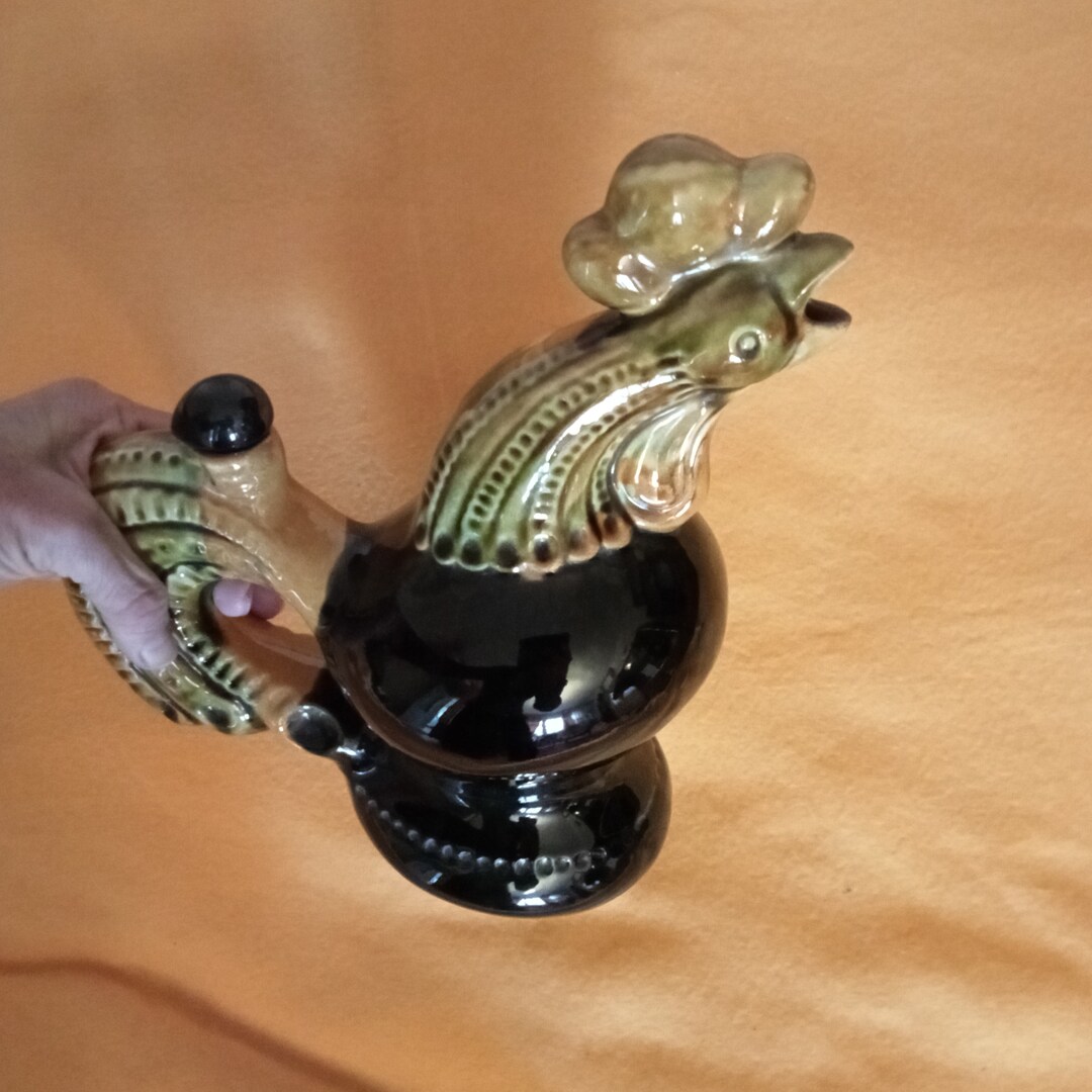 Ceramic Decanter, Rooster From Cornflower Majolica, Porcelain Figurine