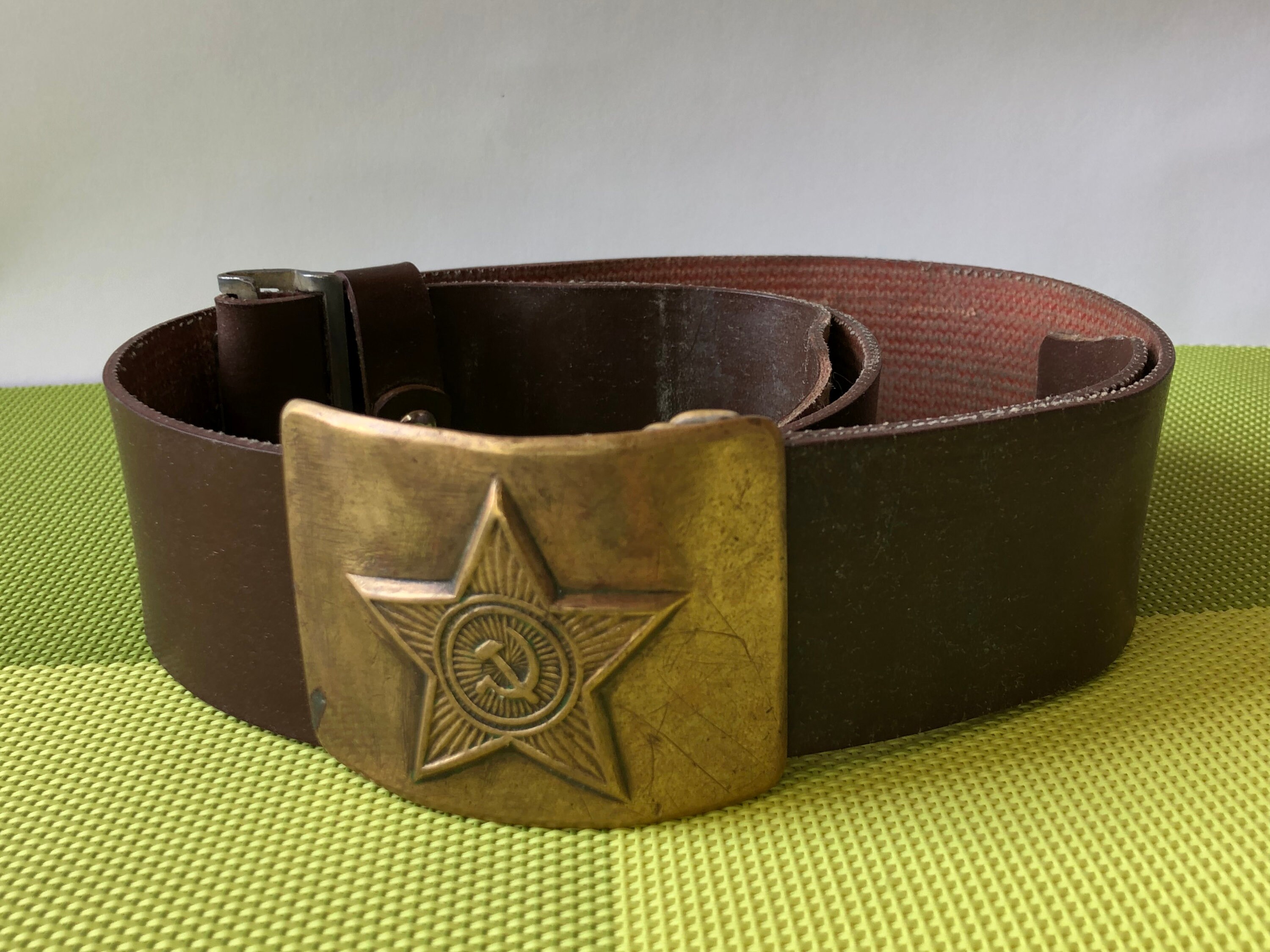 Cintura Militare Vintage URSS, Fibbia Stella E Ingranaggio, Pelle Marrone, Taglia L - Anni 1970-80