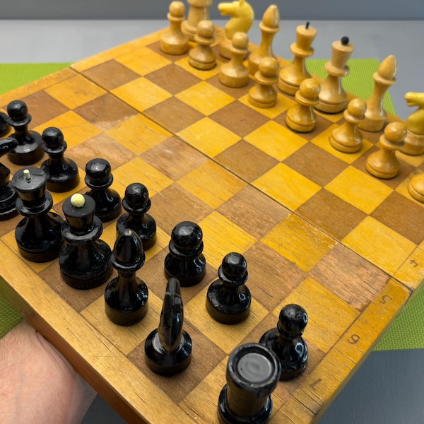 Authentic classic,Soviet wooden chess,USSR vintage chess, chess complete set,very old, old chess,Nice Vintage,USSR antique 1970