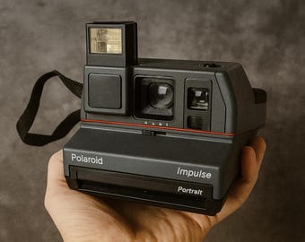 Cámara instantánea Polaroid Impulse Portrait – Cámara Polaroid vintage de los 80 con flash incorporado, cámara instantánea retro gris, ideal para regalar