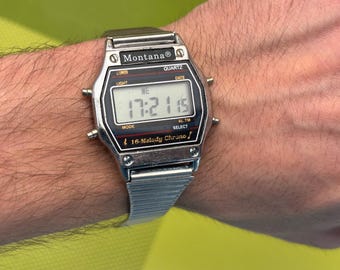 Montre légendaire MONTANA Fonctionnelle, Montre Homme Ancienne, Cadran LCD, Montre Années 80, Montre Électronique, 16 Mélodies, Quartz, Soviétique, Montre Acier, Bracelet