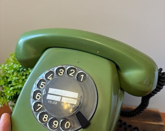 Rare Rotary telephone Siemens, Germany, Antique green telephone,Landline telephone for collection,Retro telephone GDR