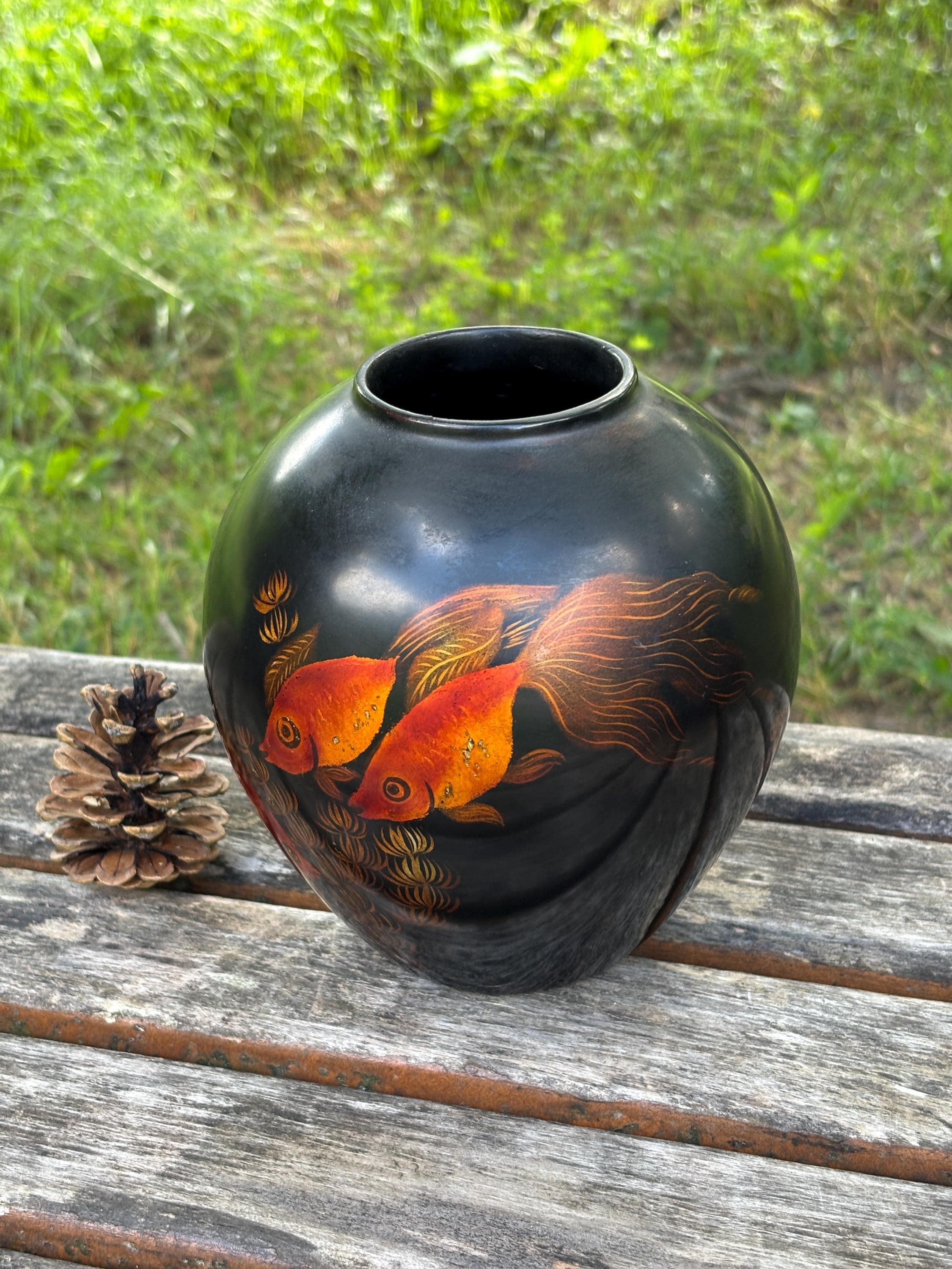 金魚の絵柄の花瓶 Asian Goldfish Vase - Etsy