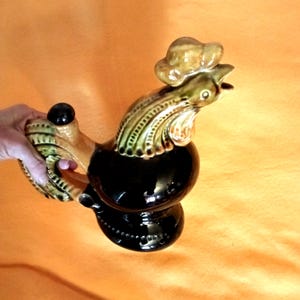 Ceramic decanter, Rooster from cornflower majolica, Porcelain figurine, Rooster Majolica Vasilkovsky 1960-1980s, Ukrainian decanter Rooster