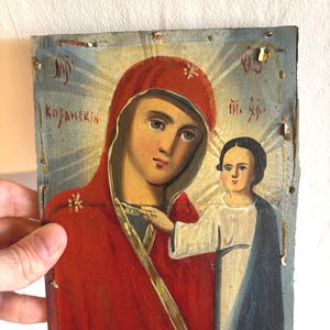 Moeder van God Antiek 19e-eeuws orthodox icoon met de hand beschilderd met olieverf op hout van orthodox icoon van de Moeder van God Oekraïne zeldzaam