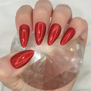 Red Chrome Press On Nails | Molten Chrome | Metallic | Mirror | Luxury Press Ons | Apres | Gel Press Ons | Customizable | Hand Painted