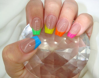 Neon French Tip Luxury Press On Nails | Apres | Gel Press Ons | Customizable | Rainbow | Colorful | Ombre