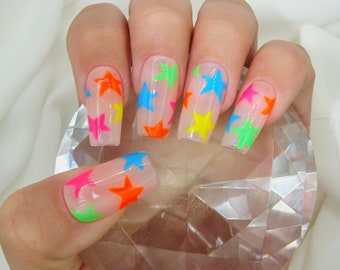 Neon Star Press On Nails Customizable Fake Nails