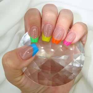 Neon French Tip Luxury Press On Nails | Apres | Gel Press Ons | Customizable | Rainbow | Colorful | Ombre