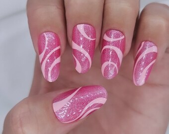 Pink Glitter Chaos Press Ons | Abstract Nail Art Design | Luxury Press Ons | Apres | Gel Press Ons | Customizable | Nuance Nails