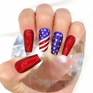 4th of July Nails | American Flag Press On Nails | Luxury Gel Press Ons | Chrome Nail Designs | Customizable Nails | Summer Nails